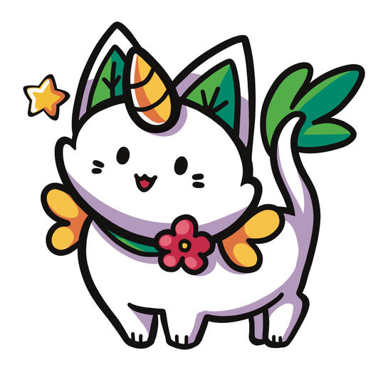 Petit chat-fée - sticker holographique - dessin numérique
