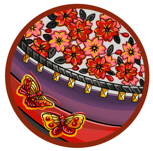 Printemps hanafuda - badge - dessin numérique